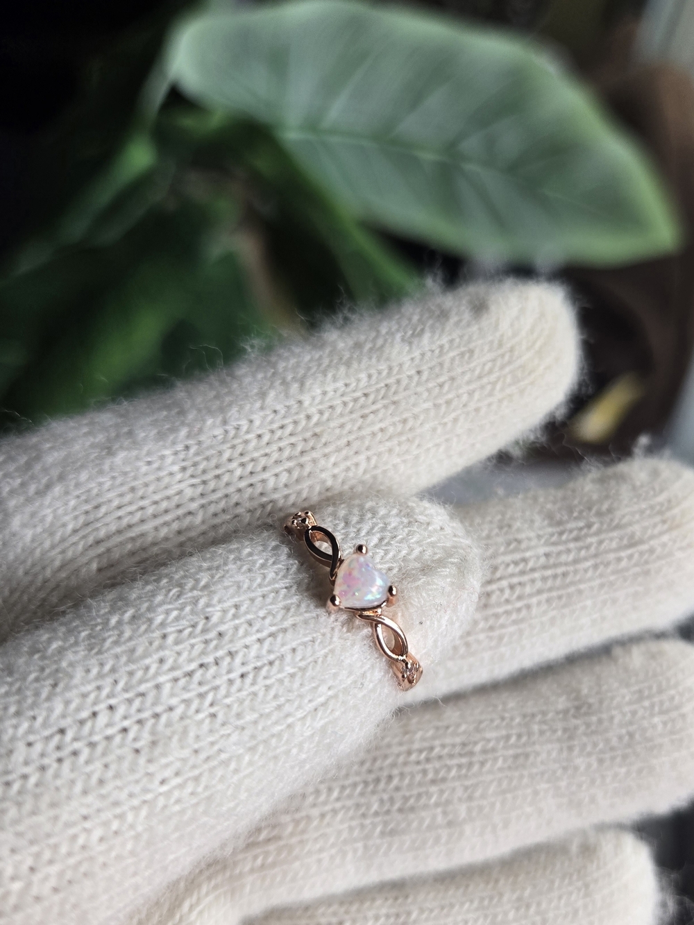 Synthetic Opal Rose Gold Ring Women’s Dainty Infinity Heart Oval Gemstone 8